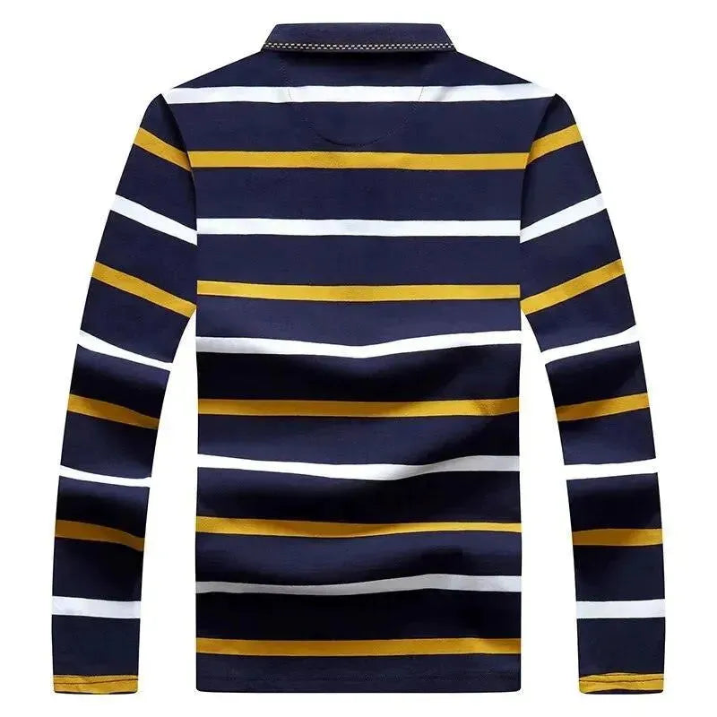 Striped Men Polo Shirt Cotton Long Sleeve-Polo Shirt-LeStyleParfait