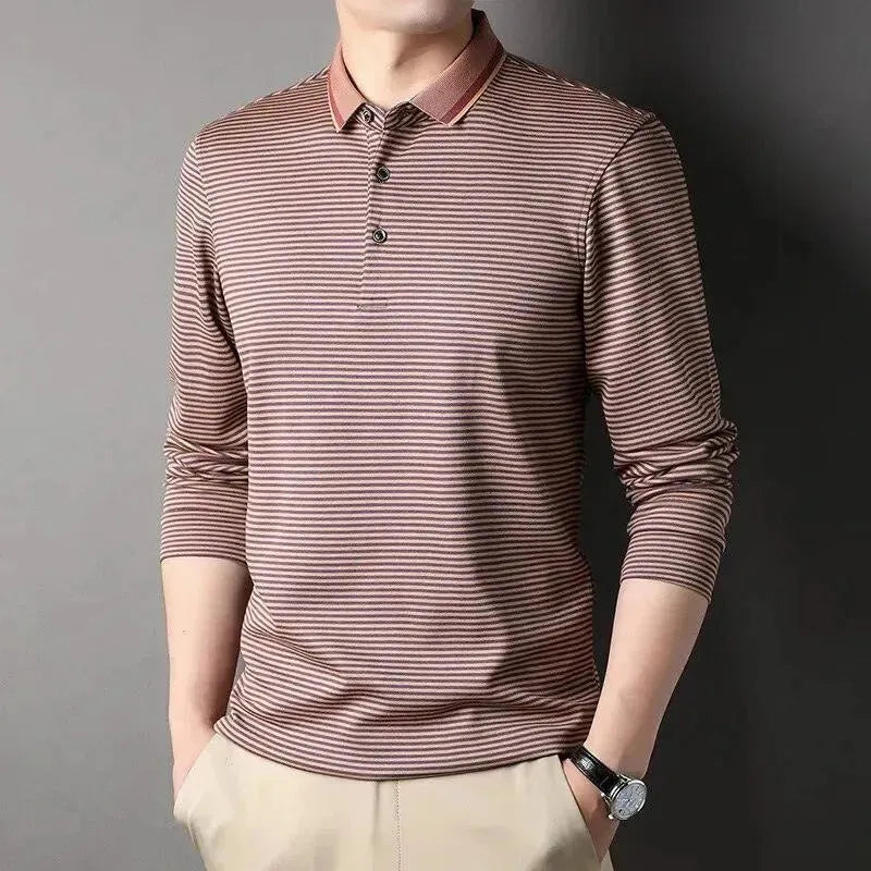 Striped Polo Shirt Long Sleeves-Polo Shirt-LeStyleParfait