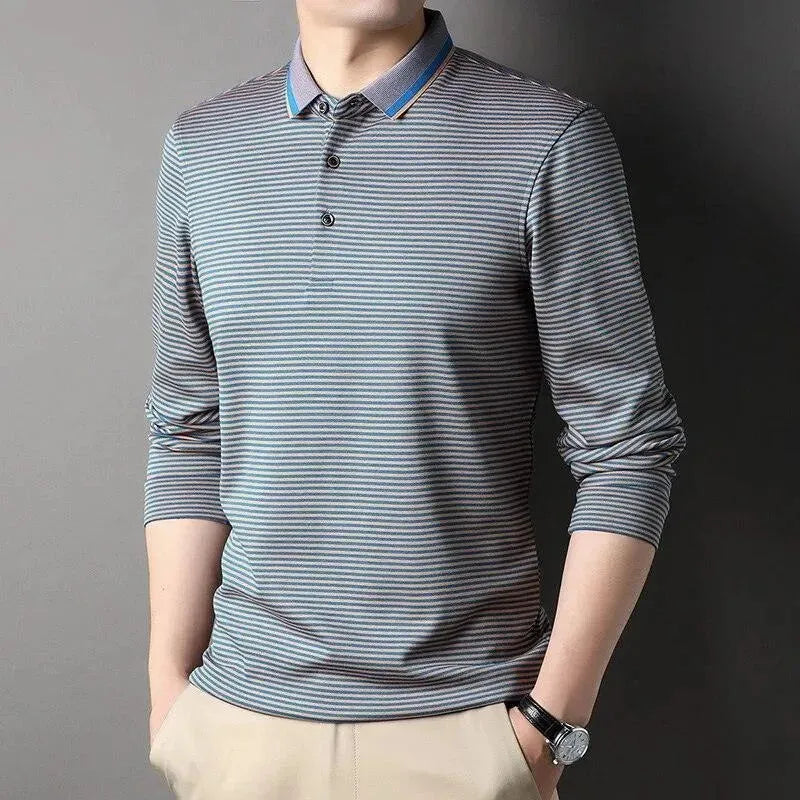 Striped Polo Shirt Long Sleeves-Polo Shirt-LeStyleParfait