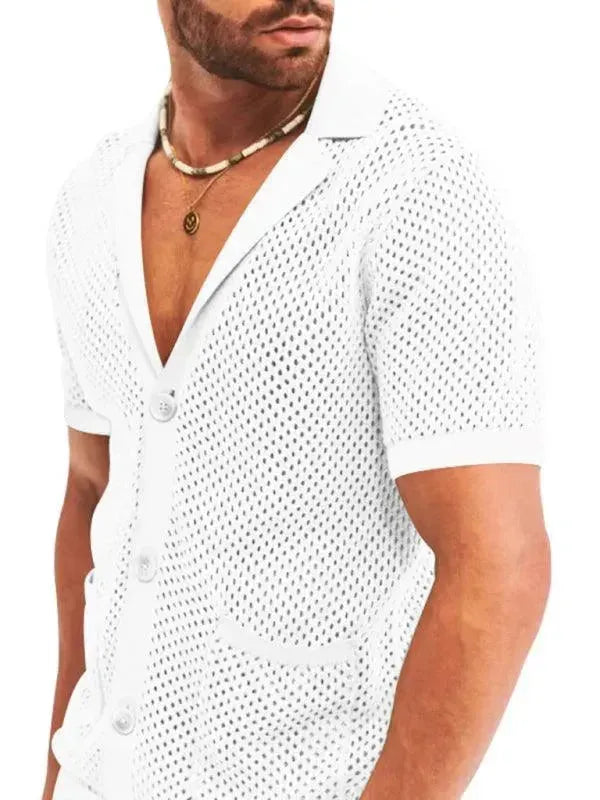 Stylish Mesh Short Sleeve Two-Piece Set - Solid Casual Shorts Two-Piece Set - LeStyleParfait