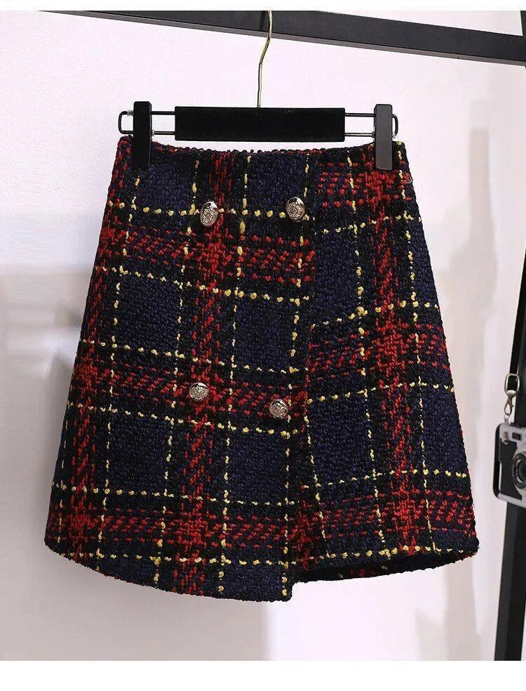 Red Plaid Tweed Skirt Suit - Skirt Suit - LeStyleParfait