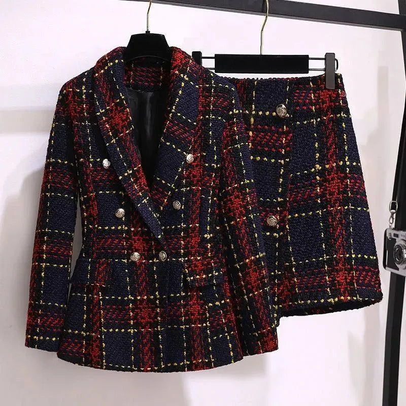 Red Plaid Tweed Skirt Suit - Skirt Suit - LeStyleParfait