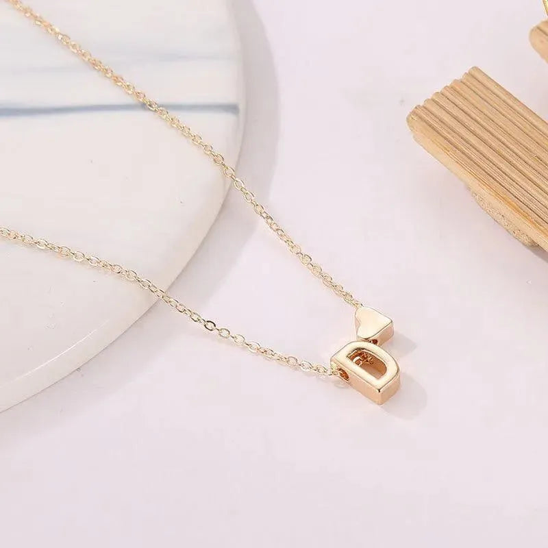 Tiny Heart and Initial Letter Pendant Necklace - Pendant Necklace - LeStyleParfait