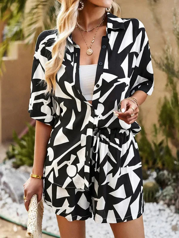 Trendy Women Abstract Summer Shorts Set - Abstract Shorts Set - LeStyleParfait