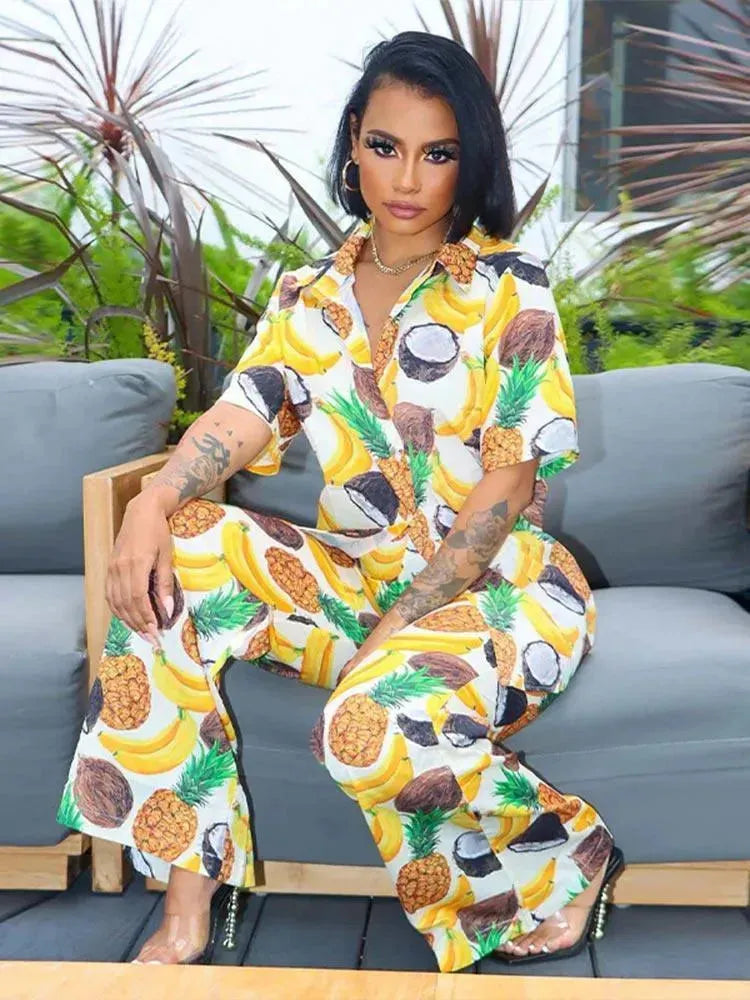Tropical Satin Co-ord Two-Piece Set - Tropical Satin Co-ord Two-Piece Set - LeStyleParfait