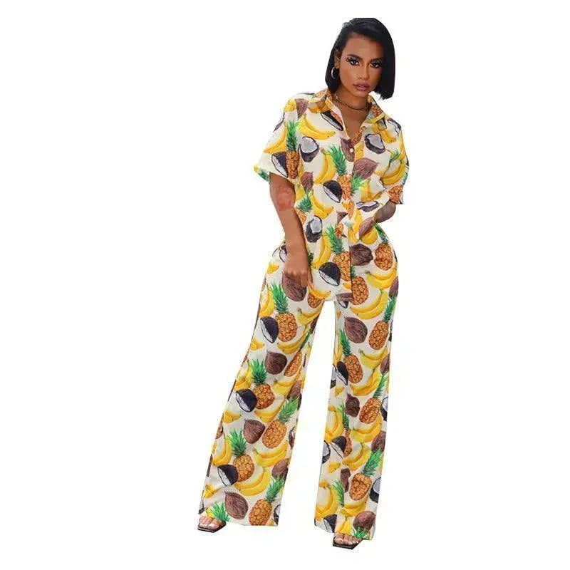 Tropical Satin Co-ord Two-Piece Set - Tropical Satin Co-ord Two-Piece Set - LeStyleParfait