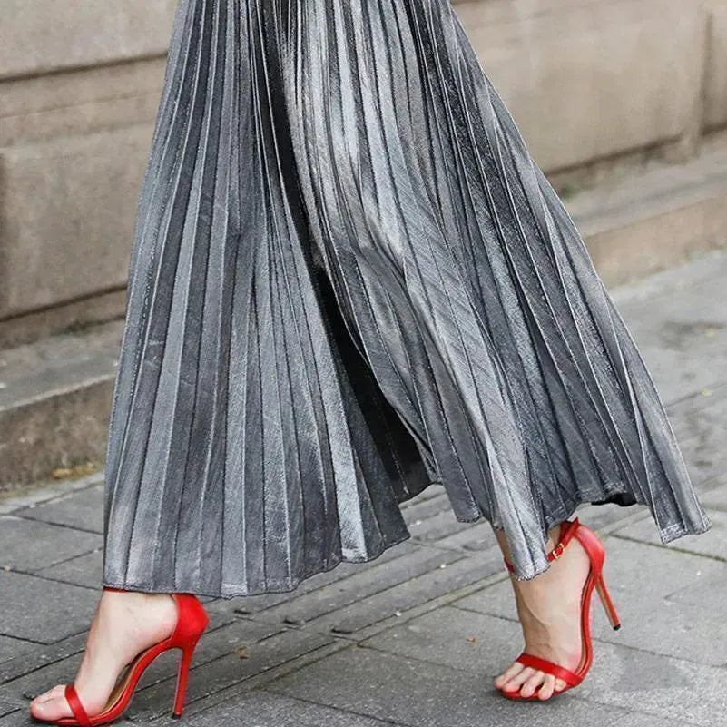 Vintage Pleated Maxi Skirt-Women's Skirt-LeStyleParfait