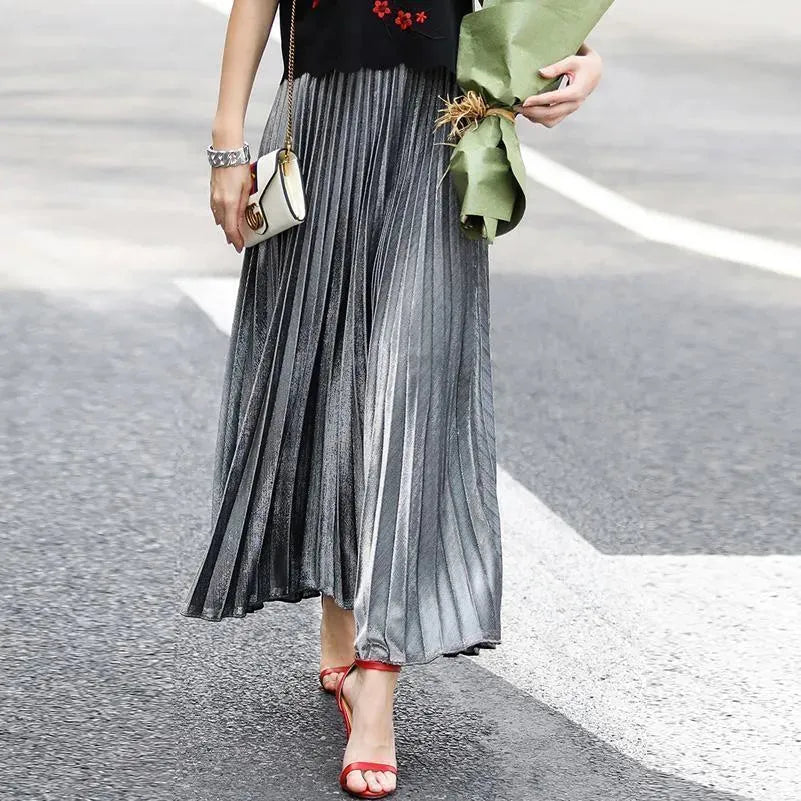 Vintage Pleated Maxi Skirt-Women's Skirt-LeStyleParfait
