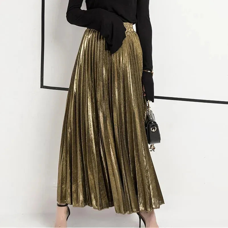 Vintage Pleated Maxi Skirt-Women's Skirt-LeStyleParfait