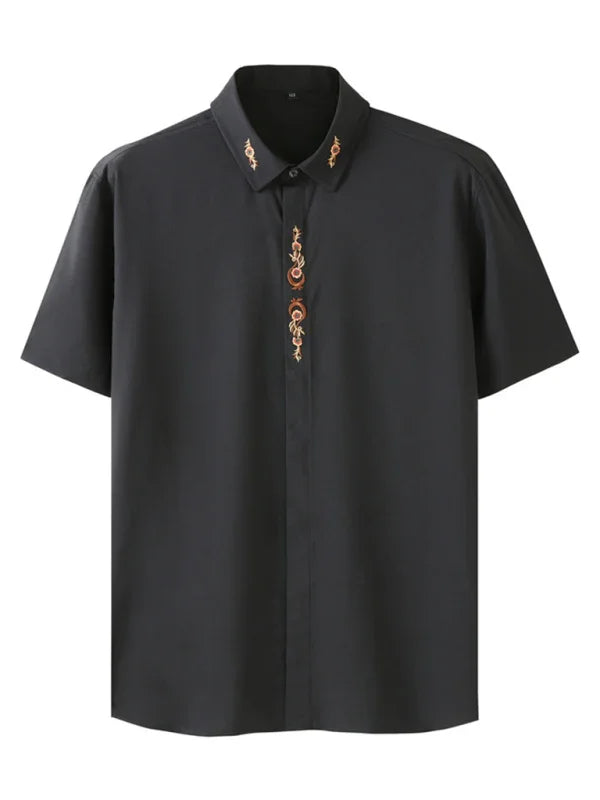 White Embroidered Plus Size Shirt-Men Shirts-LeStyleParfait