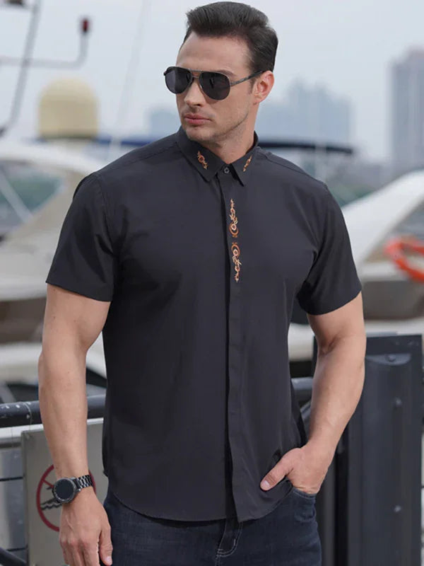 White Embroidered Plus Size Shirt-Men Shirts-LeStyleParfait