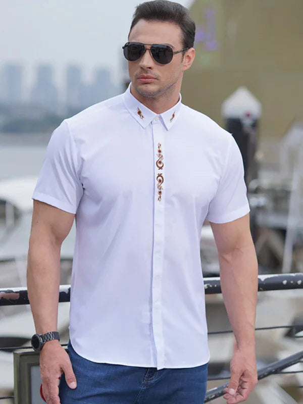White Embroidered Plus Size Shirt-Men Shirts-LeStyleParfait