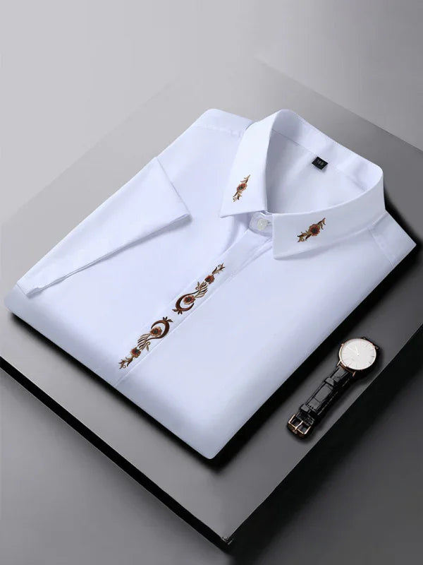 White Embroidered Plus Size Shirt-Men Shirts-LeStyleParfait
