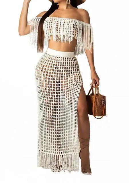 Women Black Crochet Skirted Bikini Cover Up