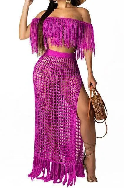 Women Black Crochet Skirted Bikini Cover Up