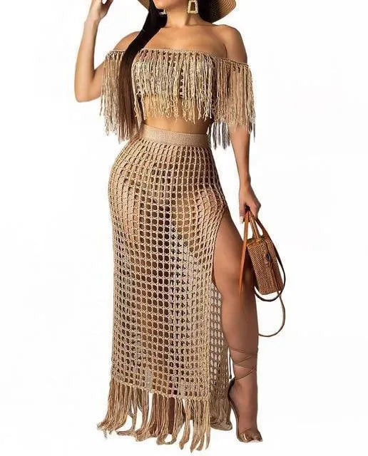 Women Black Crochet Skirted Bikini Cover Up