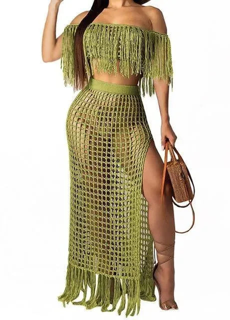 Women Black Crochet Skirted Bikini Cover Up