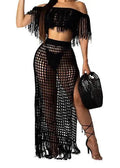 Women Black Crochet Skirted Bikini Cover Up