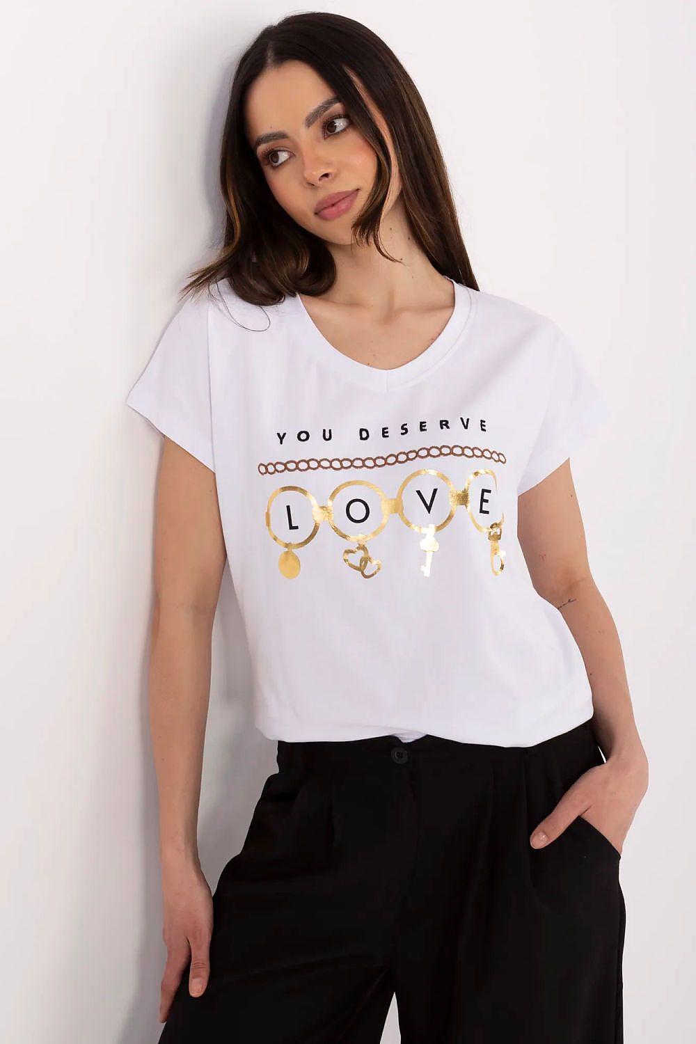 Women Black Graphic V Neck Tshirt-Women T-Shirt-LeStyleParfait