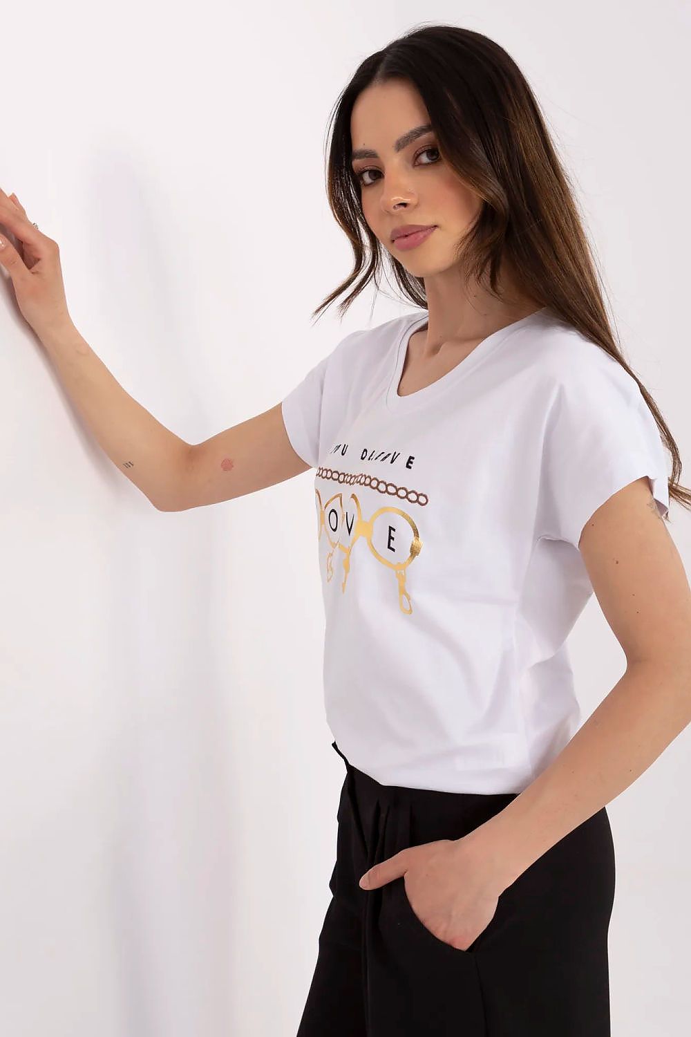 Women Black Graphic V Neck Tshirt-Women T-Shirt-LeStyleParfait