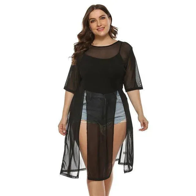 Women Black Textured Swimwear Cover-Up