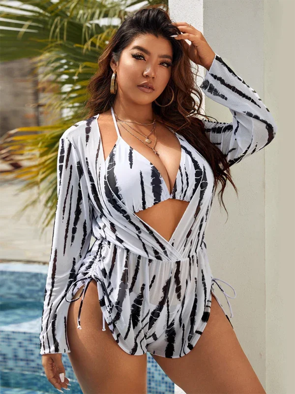 Women Black White High Waisted Bikini Set fashion image