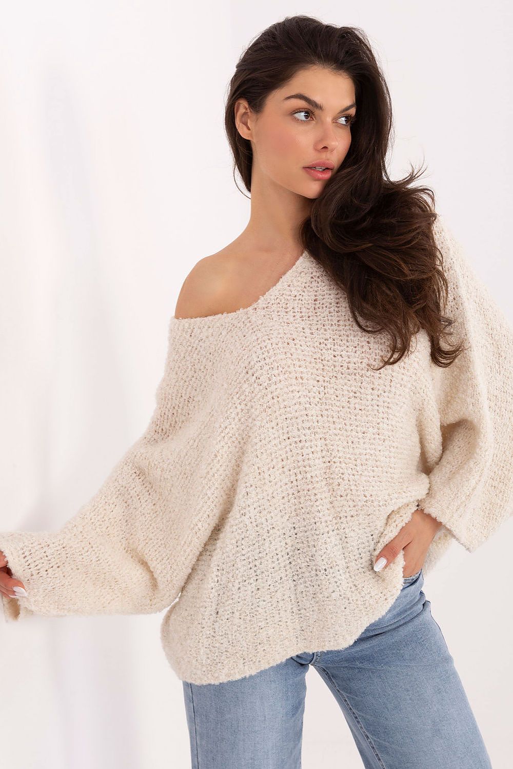 Women Boucle V Neck Sweater Pullover-Women's Sweater-LeStyleParfait