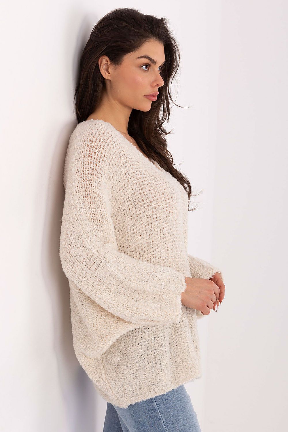 Women Boucle V Neck Sweater Pullover-Women's Sweater-LeStyleParfait