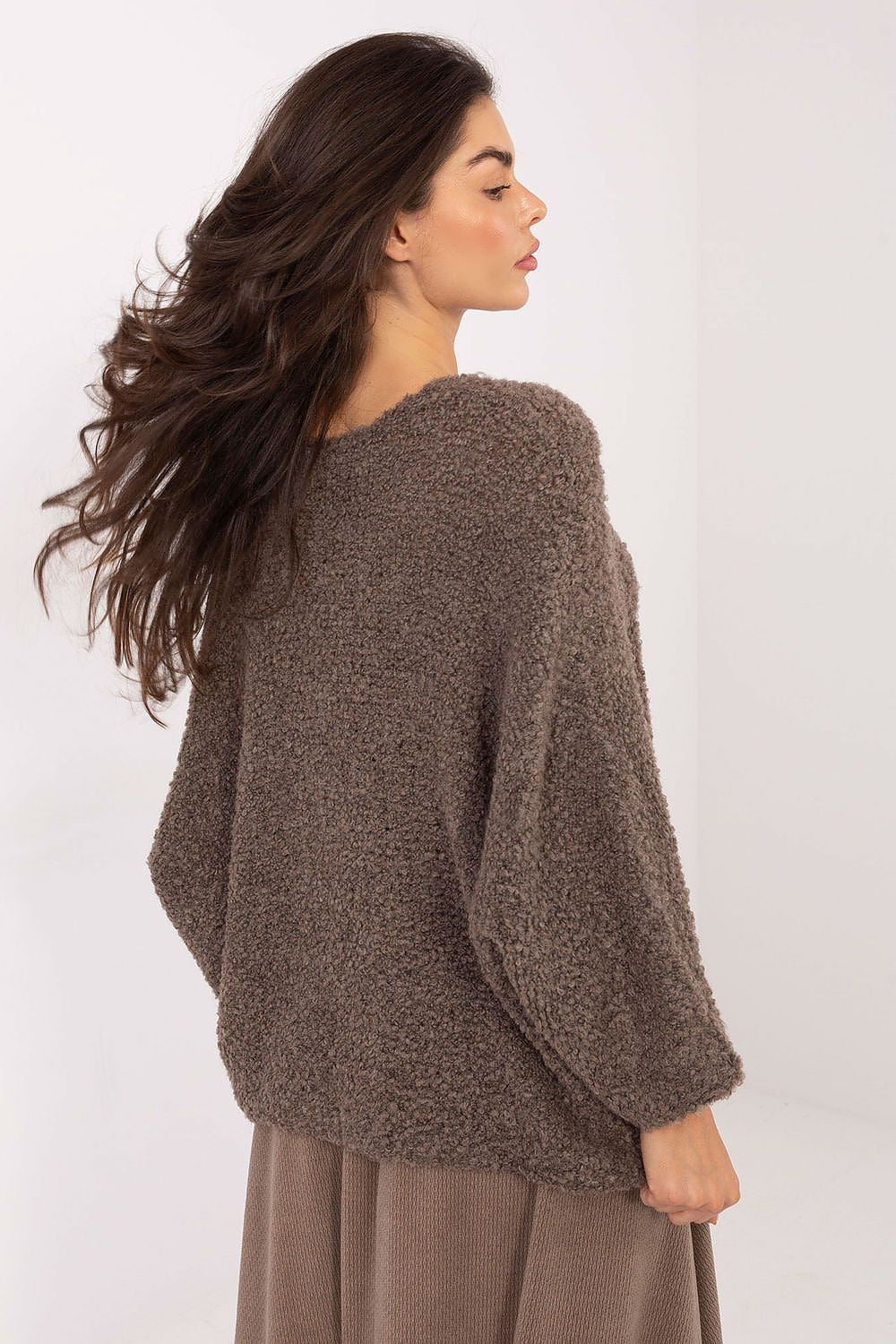 Women Boucle V Neck Sweater Pullover-Women's Sweater-LeStyleParfait