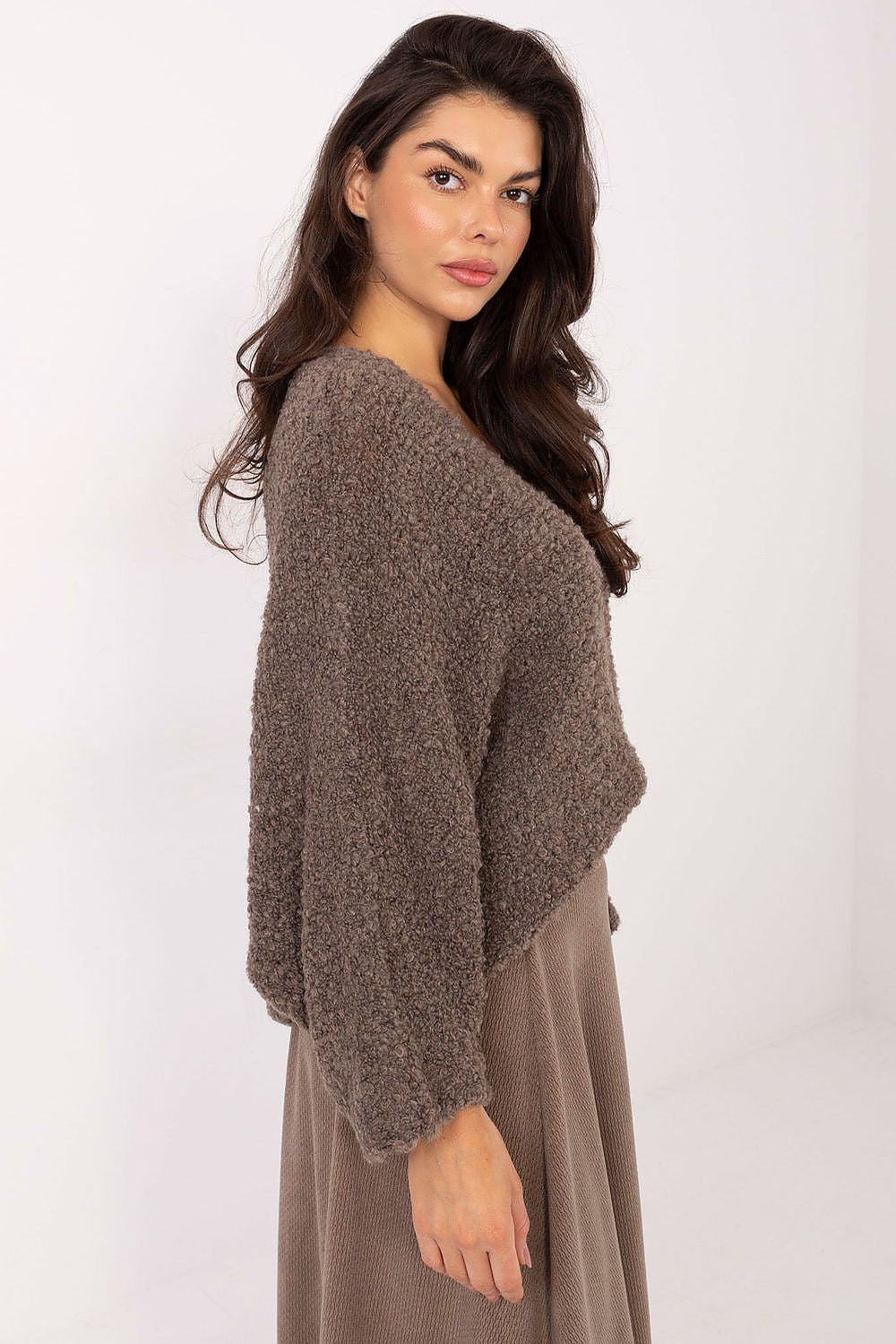 Women Boucle V Neck Sweater Pullover-Women's Sweater-LeStyleParfait