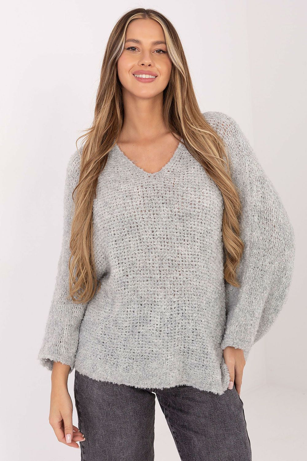 Women Boucle V Neck Sweater Pullover-Women's Sweater-LeStyleParfait
