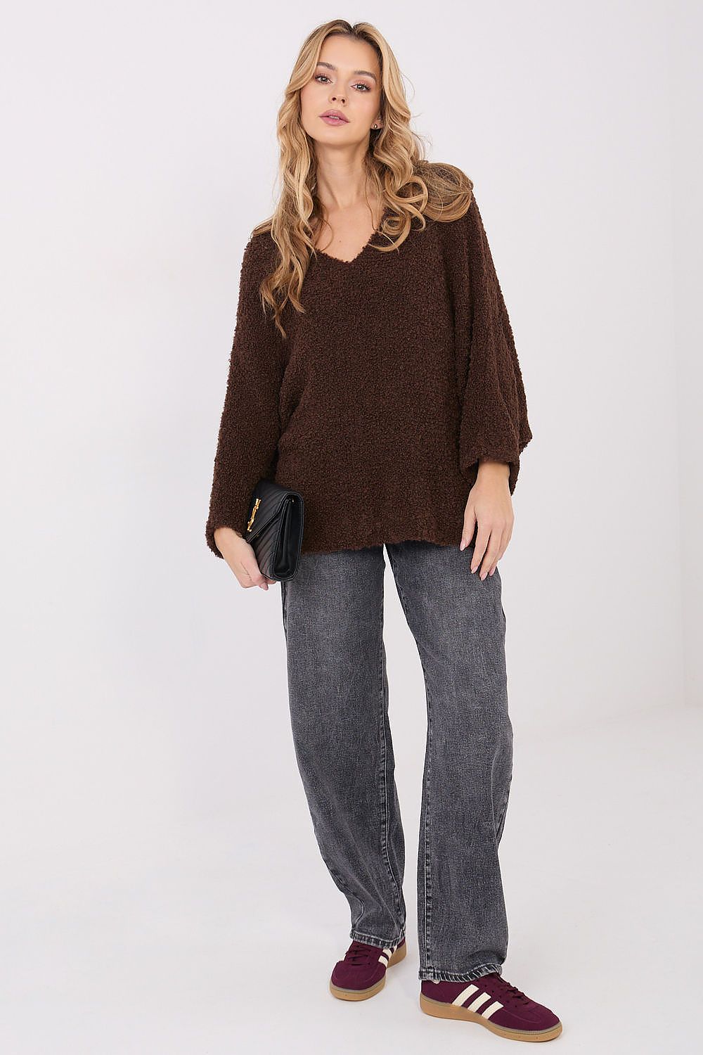 Women Boucle V Neck Sweater Pullover-Women's Sweater-LeStyleParfait
