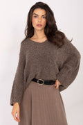 Women Boucle V Neck Sweater Pullover-Women's Sweater-LeStyleParfait