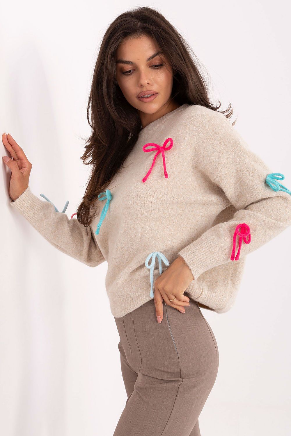 Women Bow Detail Sweater Playful Knit-Women's Sweater-LeStyleParfait
