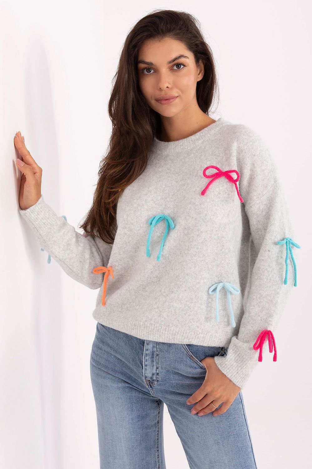 Women Bow Detail Sweater Playful Knit-Women's Sweater-LeStyleParfait