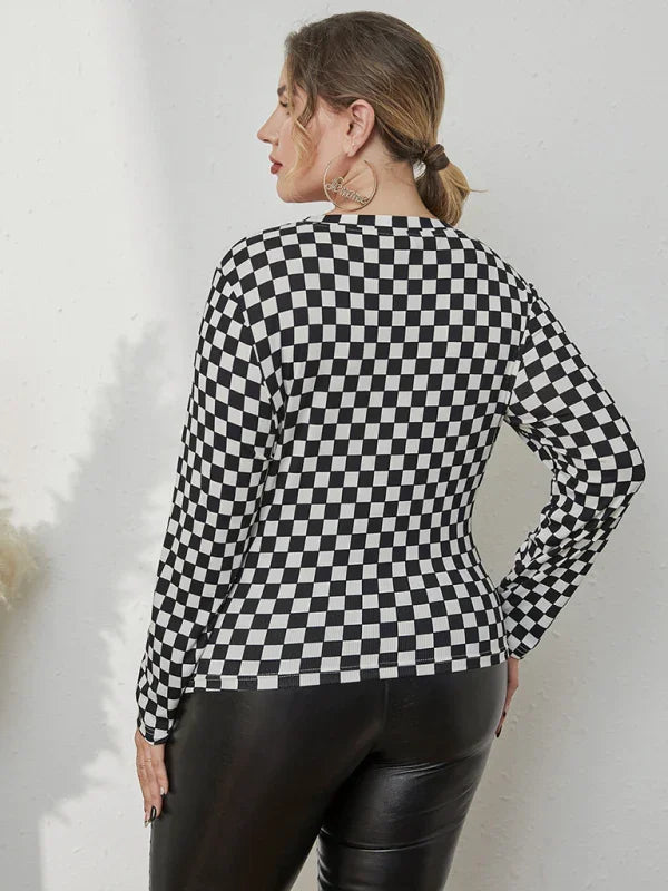 Women Checkered Long Sleeve Casual Tshirt-Women T-Shirt-LeStyleParfait
