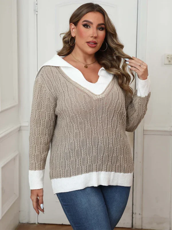 Women Contrast Collar Sweater Casual Knit-Women's Sweater-LeStyleParfait
