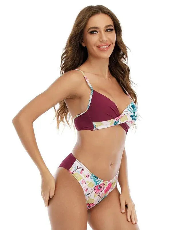 Women Floral Bandeau Bikini Set