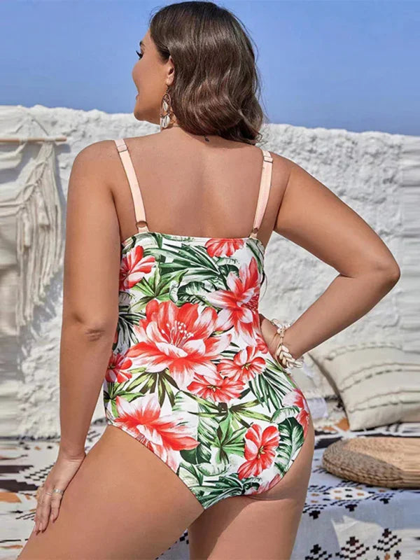 Women Floral Wrap One Piece Swimsuit fashion image