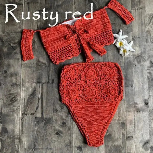 Women Green Crochet Bandeau Bikini Set