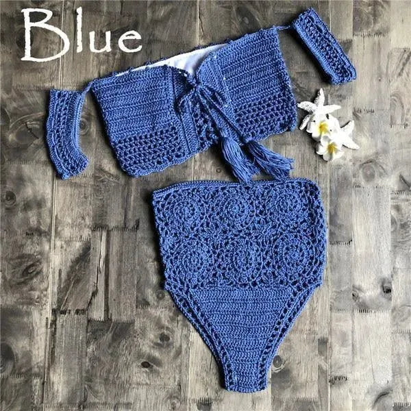Women Green Crochet Bandeau Bikini Set