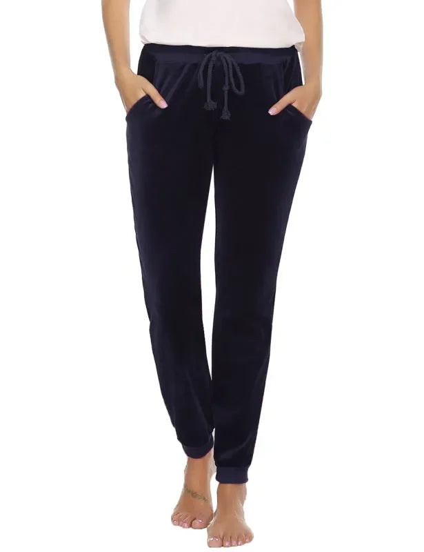 Cozy Women Jogger Pants Casual Velvet Lounge Elastic Waist Relaxed Fit Fall | LeStyleParfait