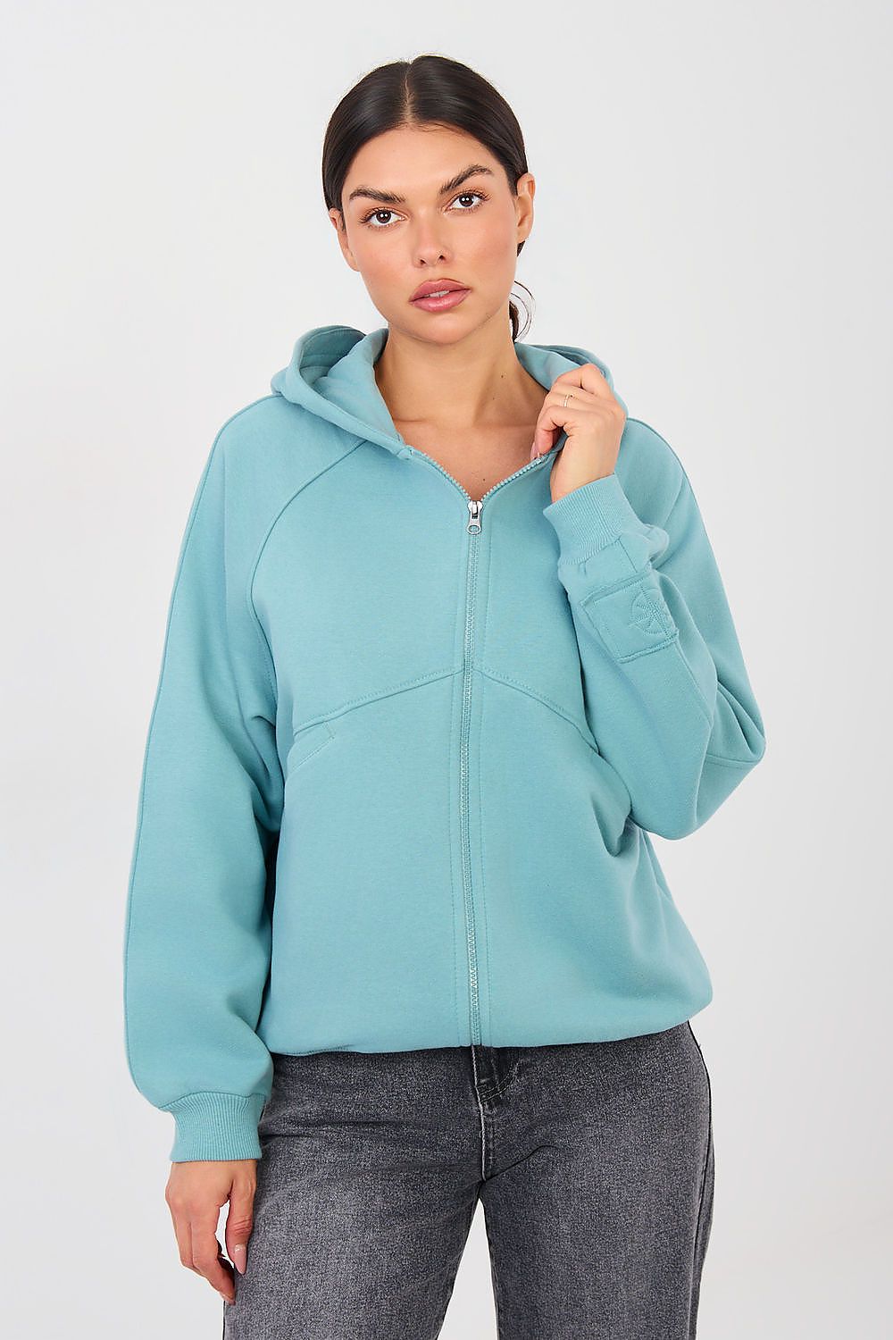 Women Loose Embroidered Zip-Up Hoodie Premium Style-Women Hoodie-LeStyleParfait