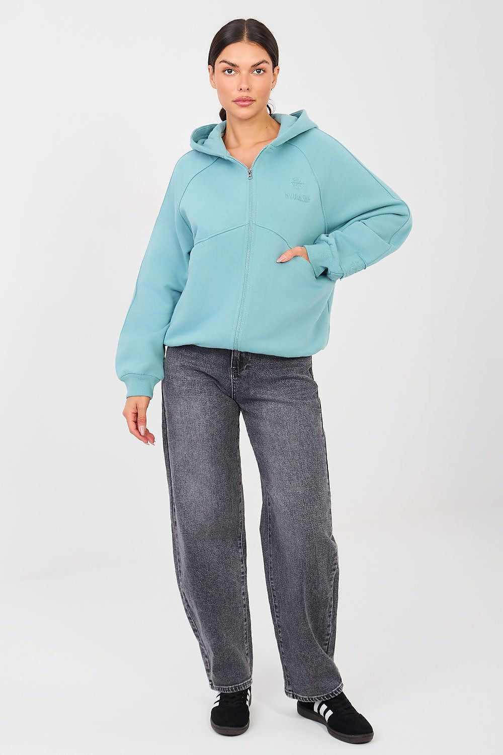 Women Loose Embroidered Zip-Up Hoodie Premium Style-Women Hoodie-LeStyleParfait