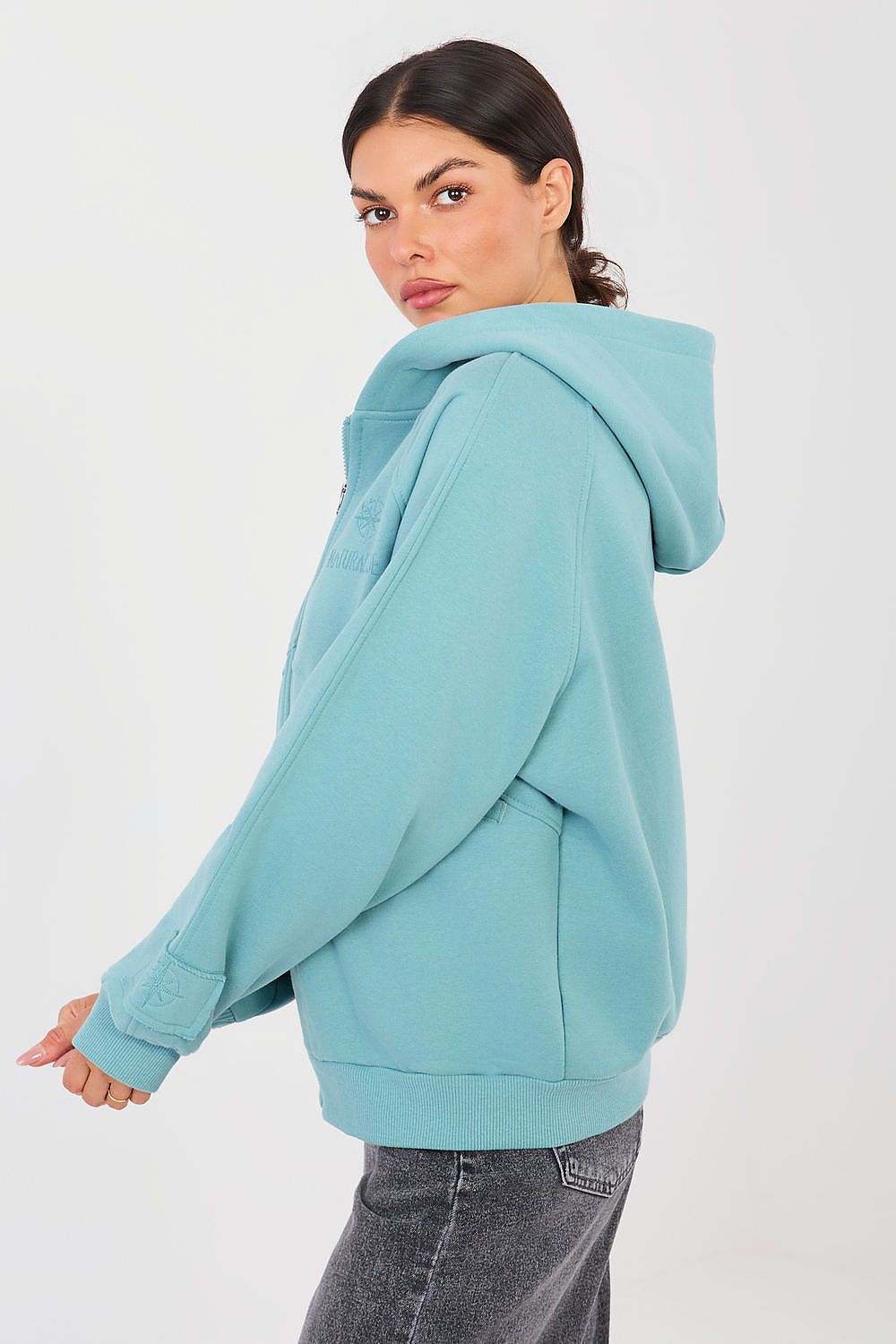 Women Loose Embroidered Zip-Up Hoodie Premium Style-Women Hoodie-LeStyleParfait
