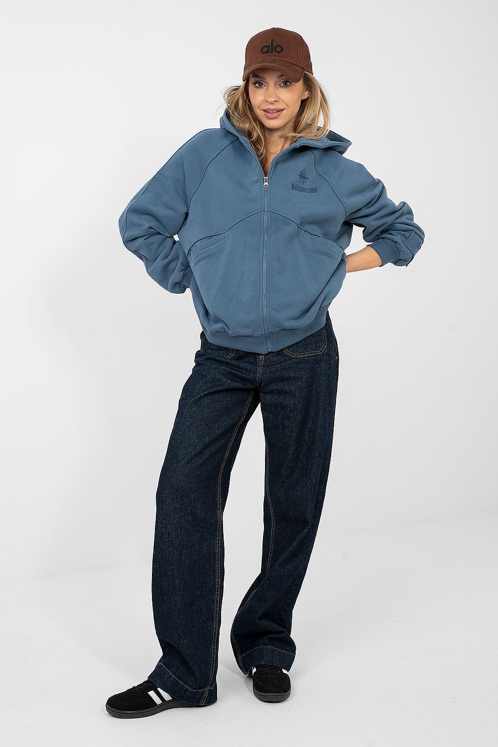 Women Loose Embroidered Zip-Up Hoodie Premium Style-Women Hoodie-LeStyleParfait