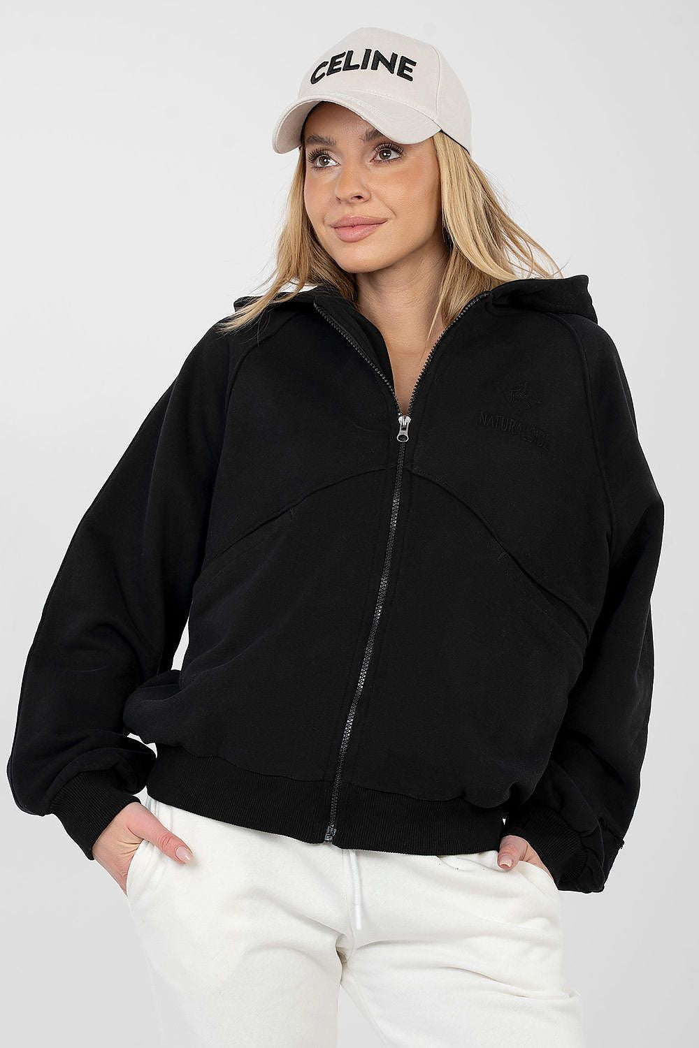 Women Loose Embroidered Zip-Up Hoodie Premium Style-Women Hoodie-LeStyleParfait