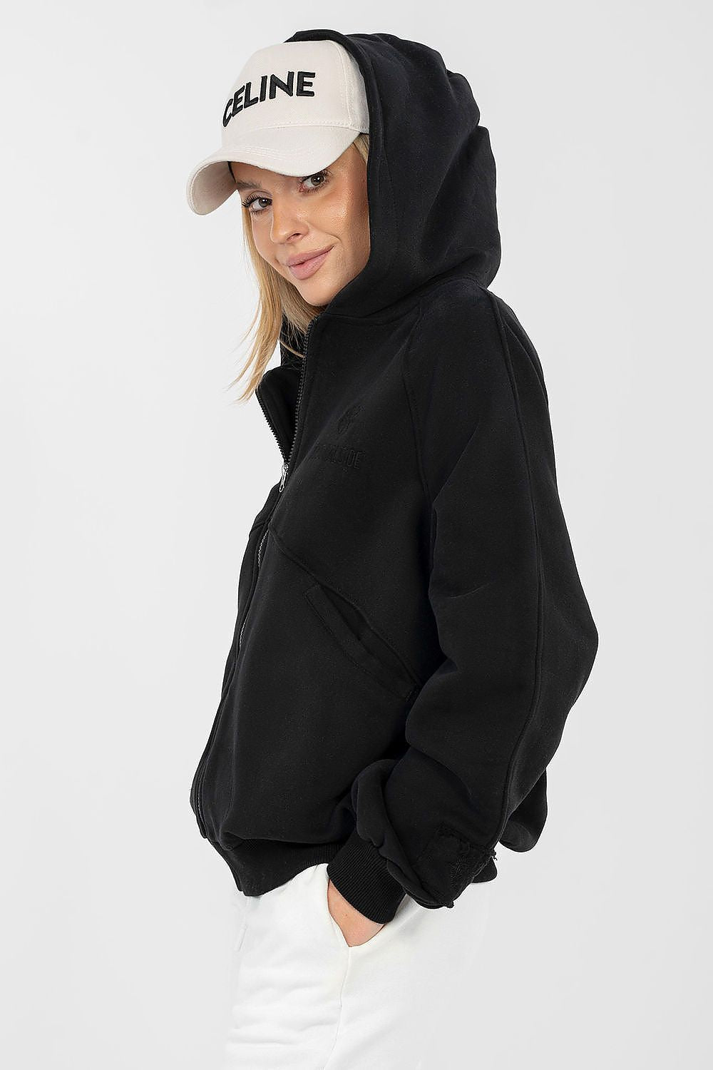 Women Loose Embroidered Zip-Up Hoodie Premium Style-Women Hoodie-LeStyleParfait