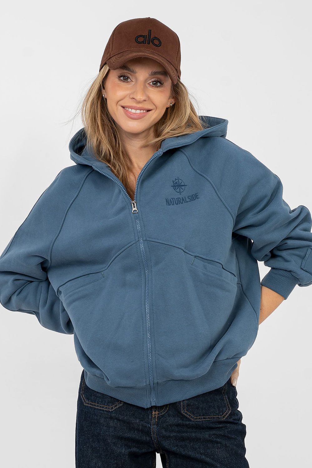 Women Loose Embroidered Zip-Up Hoodie Premium Style-Women Hoodie-LeStyleParfait