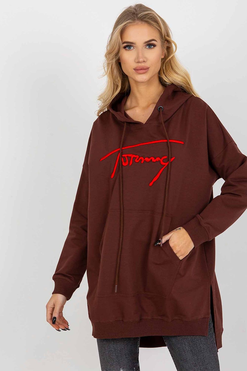 Women Loose Logo Longline Hoodie Essential Style-Women Hoodie-LeStyleParfait
